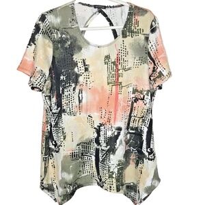 Emotions Abstract Print Top Size L Multicolor Short Sleeve